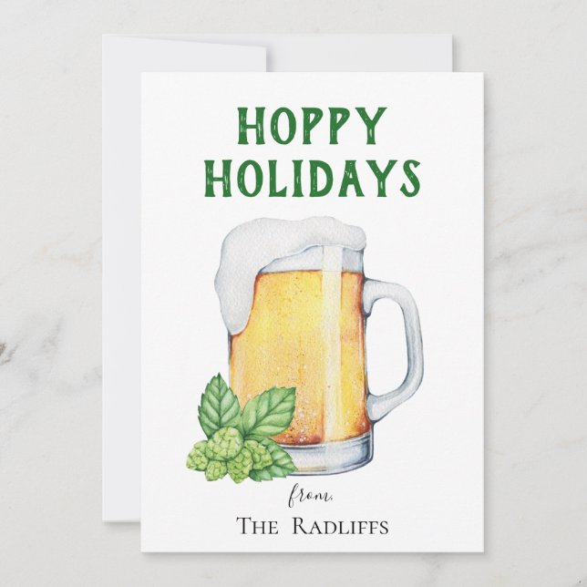 Hoppy Holidays Beer Mug Flat Holiday Card (Front)