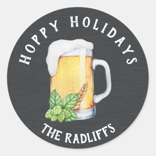 Hoppy Holidays Beer Mug Personalized Sticker