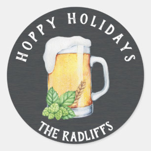 Hoppy Holidays Beer Mug Personalized Sticker