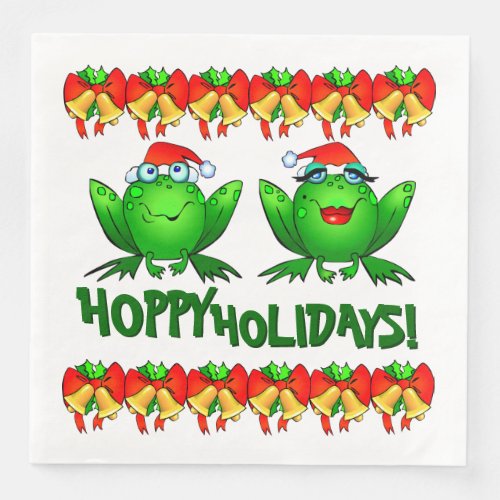 Hoppy Holidays Cartoon Christmas Frogs Bows Bells Paper Dinner Napkins