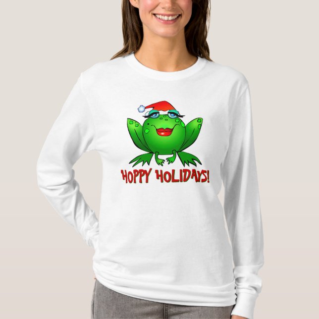 Hoppy Holidays Cartoon Lady Frog Shirt (Front)