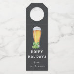 Hoppy Holidays Chalkboard Bottle Hanger<br><div class="desc">Painted beer glass and hops on chalkboard with pub style pattern backing,  funny "Hoppy Holidays",  personalized bottle hanger gift tags. Designed to match our Hoppy Holiday Collection.</div>