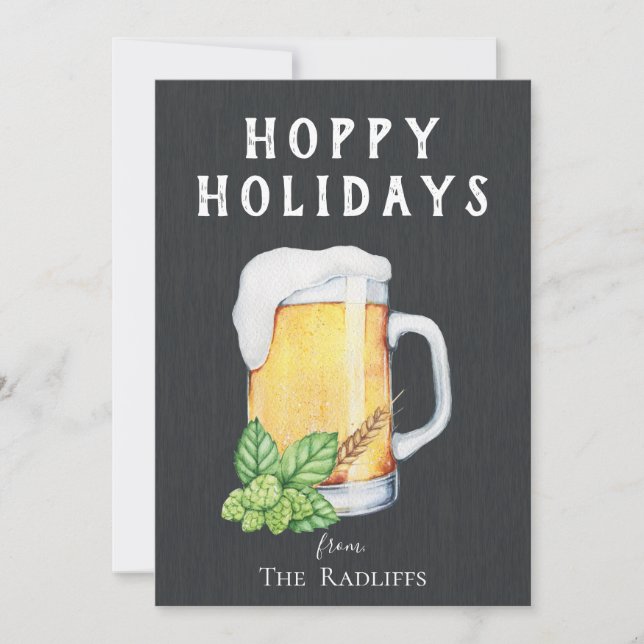 Hoppy Holidays Chalkboard Flat Holiday Card (Front)