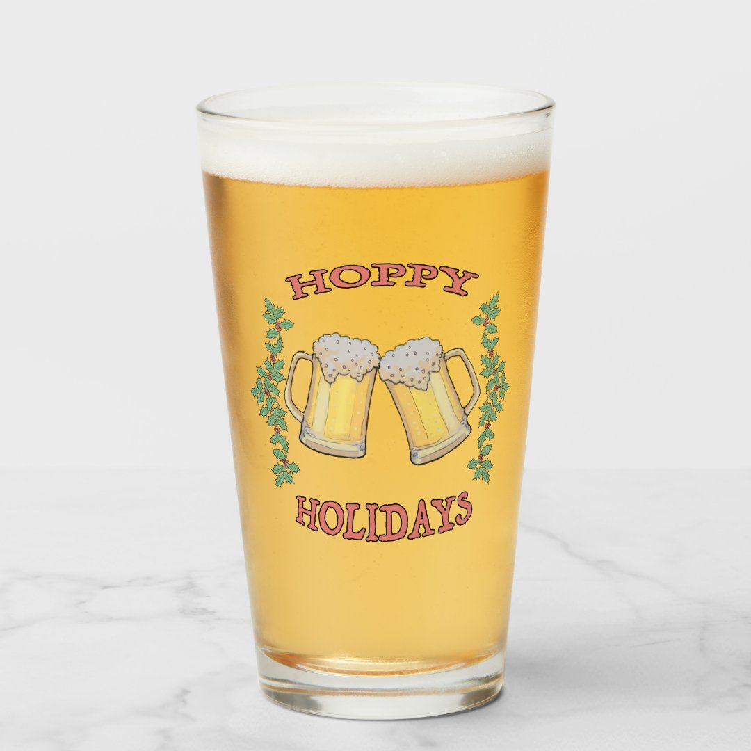 Hoppy Holidays Christmas Beer Glass | Zazzle