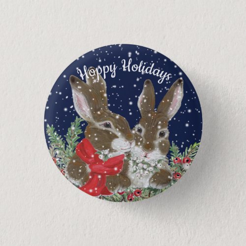 Hoppy Holidays Christmas Bunny Rabbit Cute Button