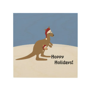 Hoppy Holidays Christmas Kangaroo and Joey Throw P Wood Wall Art