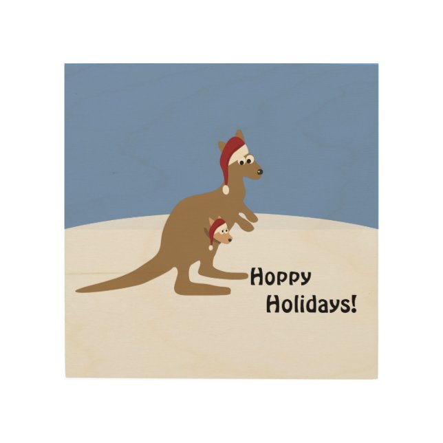 Hoppy Holidays Christmas Kangaroo and Joey Throw P Wood Wall Art (Front)
