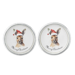 Hoppy Holidays, Christmas Kangaroo custom Cufflinks