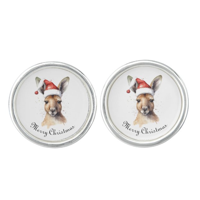 Hoppy Holidays, Christmas Kangaroo custom Cufflinks (Front)