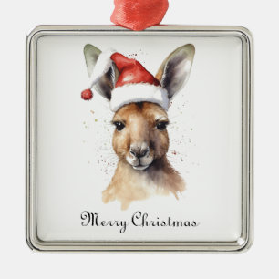 Hoppy Holidays, Christmas Kangaroo custom Metal Ornament
