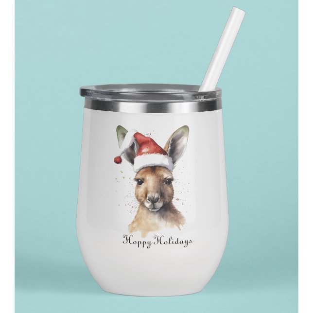 Hoppy Holidays, Christmas Kangaroo custom Thermal Wine Tumbler (Creator Uploaded)