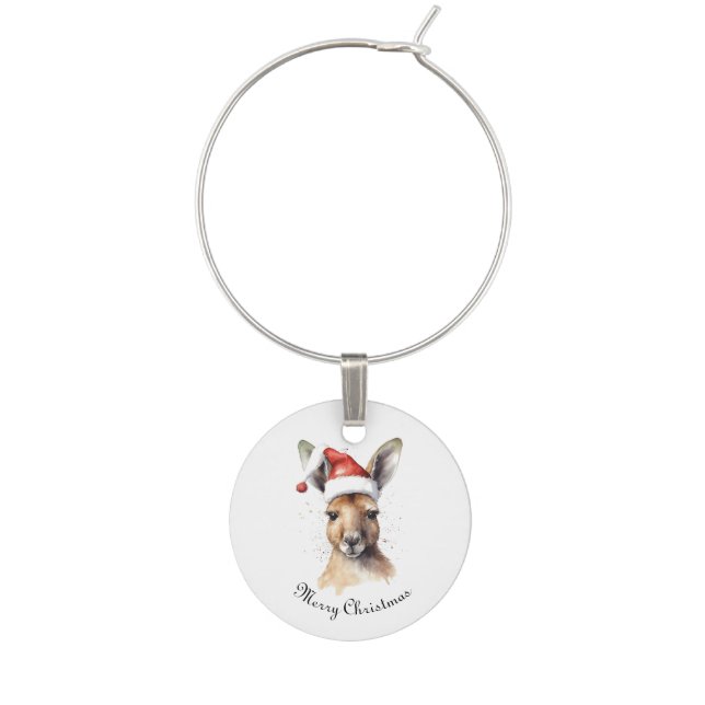 Hoppy Holidays, Christmas Kangaroo custom Wine Charm (Front)