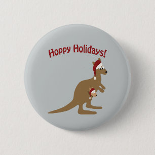Hoppy Holidays! christmas Kangaroo Pinback Button