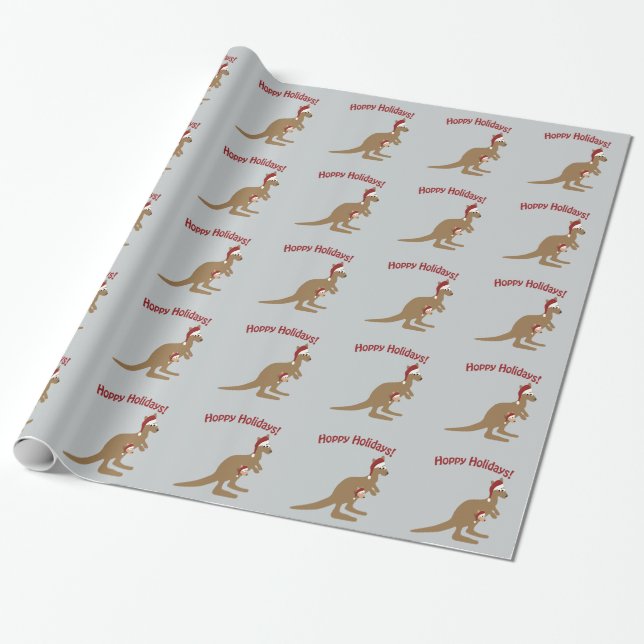 Hoppy Holidays! christmas Kangaroo Wrapping Paper (Unrolled)