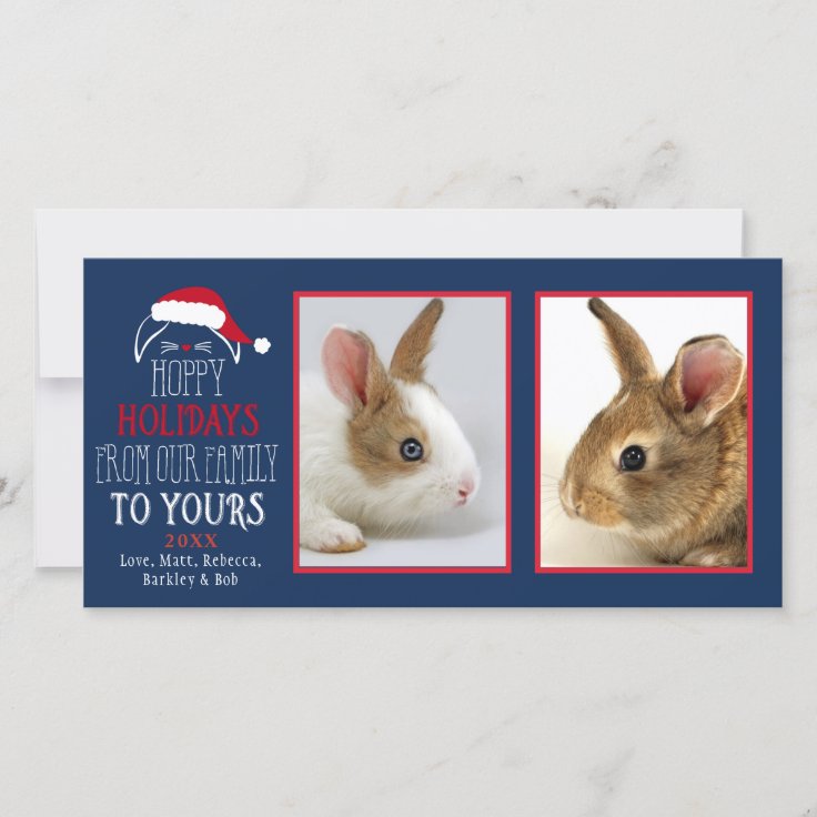 Hoppy Holidays Christmas Rabbit Pet Photocard Holiday Card Zazzle