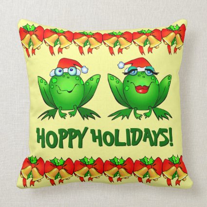 Hoppy Holidays Cute Santa Christmas Frogs Throw Pillow
