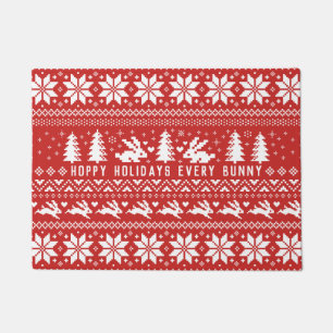 Hoppy Holidays Every Bunny Bunnies Christmas Doormat