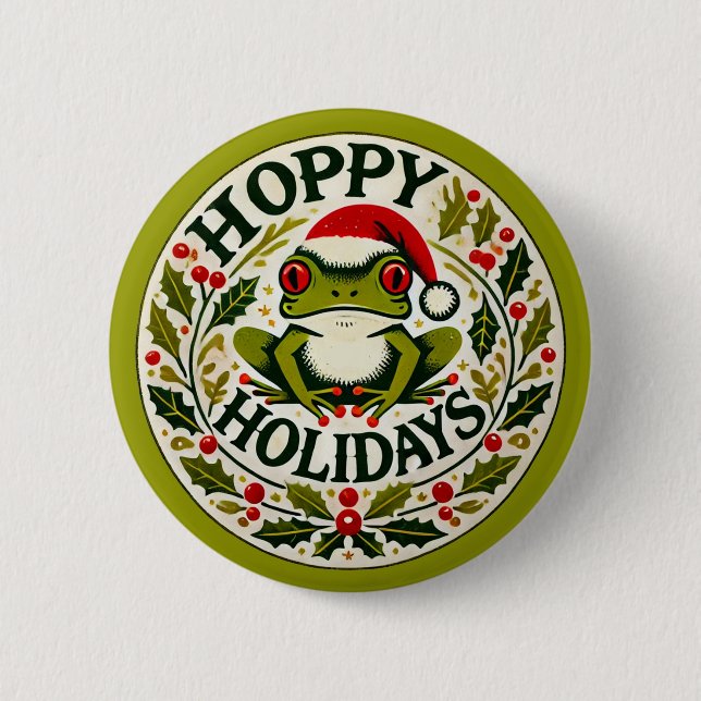 Hoppy Holidays Frog Christmas                      Button (Front)