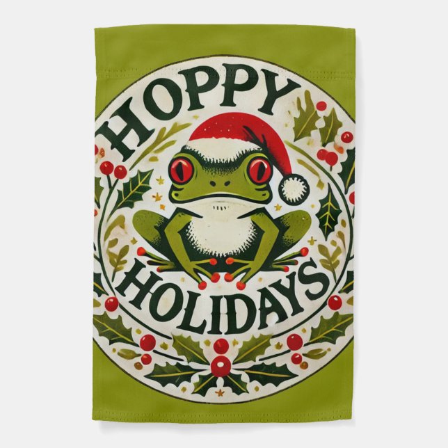 Hoppy Holidays Frog Christmas                      Garden Flag (Front)