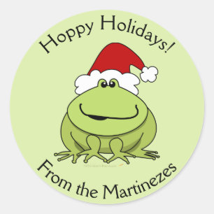 Hoppy Holidays Frog Christmas Stickers Personalize