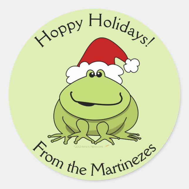 Hoppy Holidays Frog Christmas Stickers Personalize (Front)