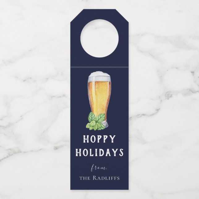 Hoppy Holidays Personalized Holiday Bottle Hanger (Front)