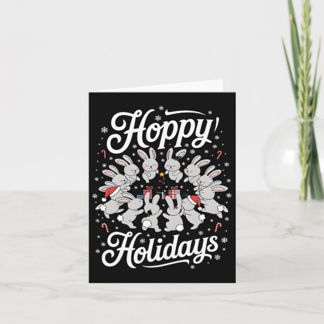 Hoppy Holidays Rabbit Lover Christmas Bunny Family Card (Front)
