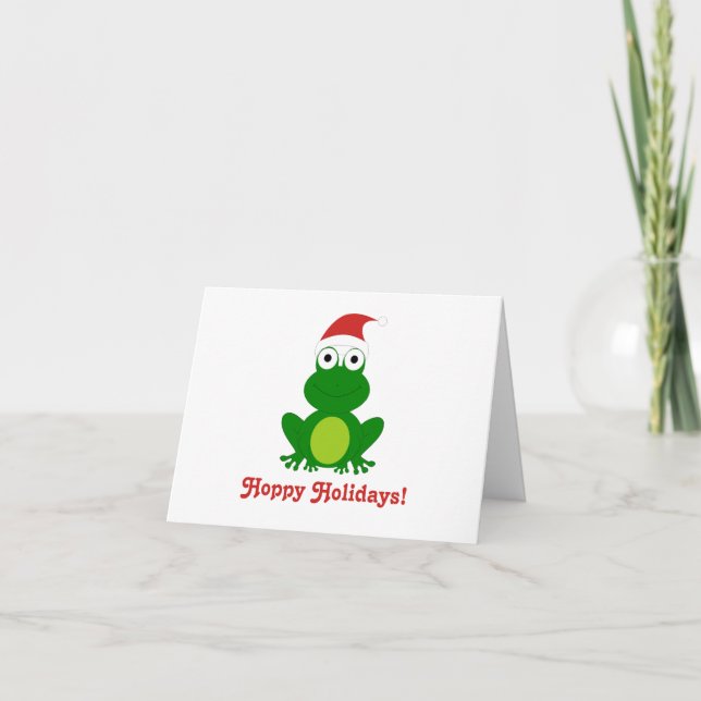 Hoppy Holidays Santa Frog Holiday Card (Front)