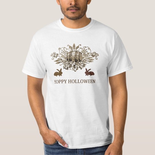 HOPPY HOLLOWEEN VINTAGE BEER KEG AND RABBIT PRINT T-Shirt
