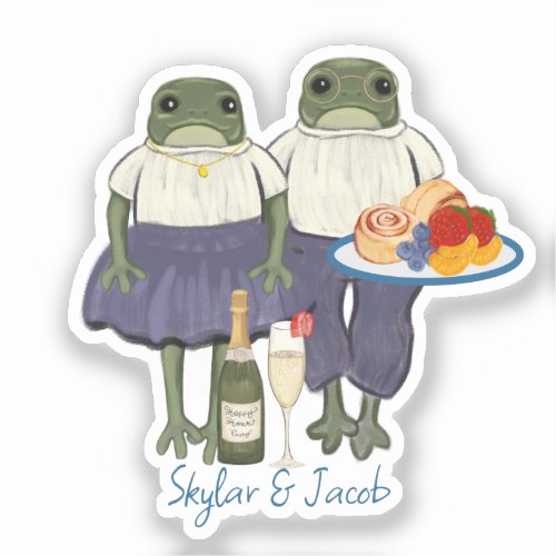 Hoppy Hour Illustrated Frogs Wedding Sticker