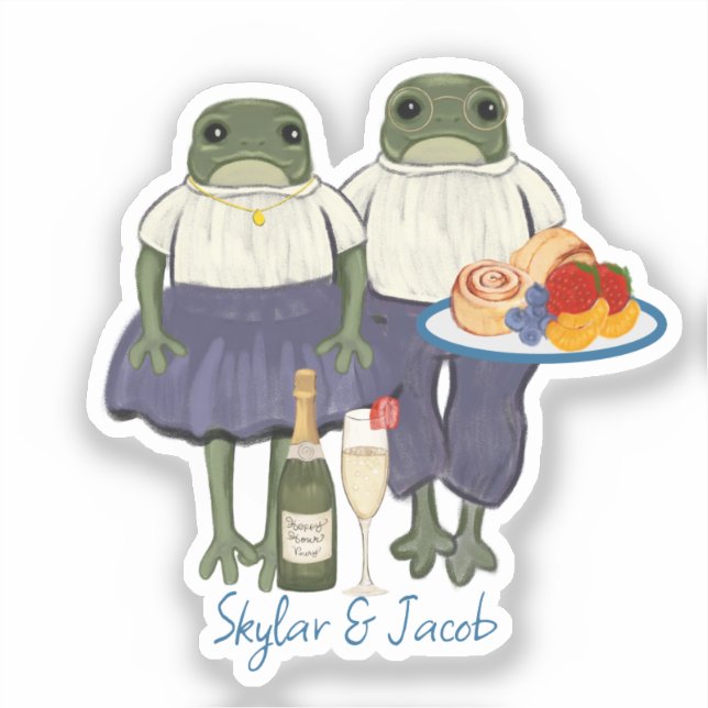 Hoppy Hour Illustrated Frogs Wedding Sticker (Front)