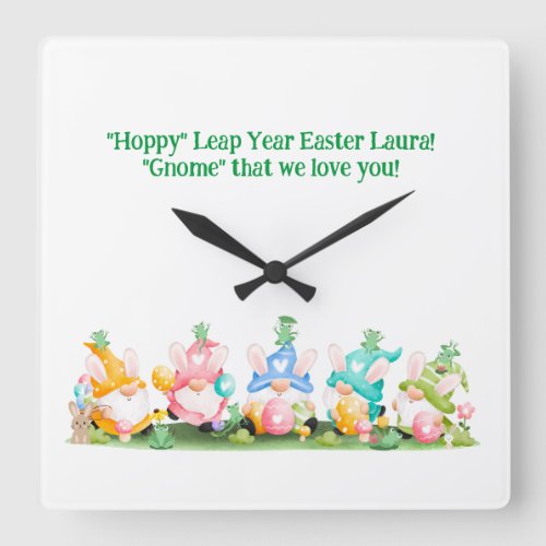 Hoppy Leap Year Easter Gnomes Bunnies Frogs Eggs Square Wall Clock