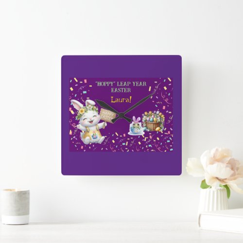 Hoppy Leap Year Easter Square Wall Clock