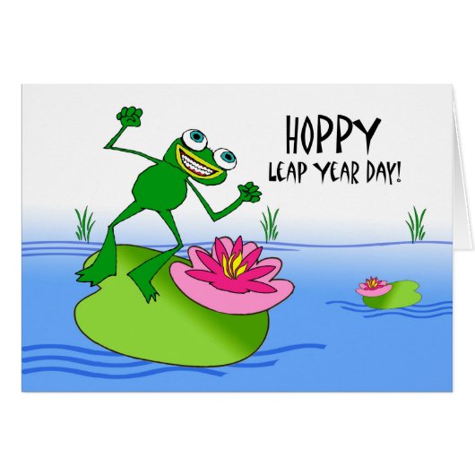 Hoppy Leap Year, Funny Frog at Pond Cards (Front Horizontal)