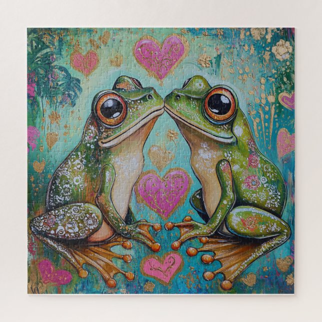 Hoppy Love- Whimsical Frog Romance Puzzle (Vertical)