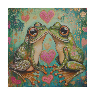 Hoppy Love- Whimsical Frog Wood Art