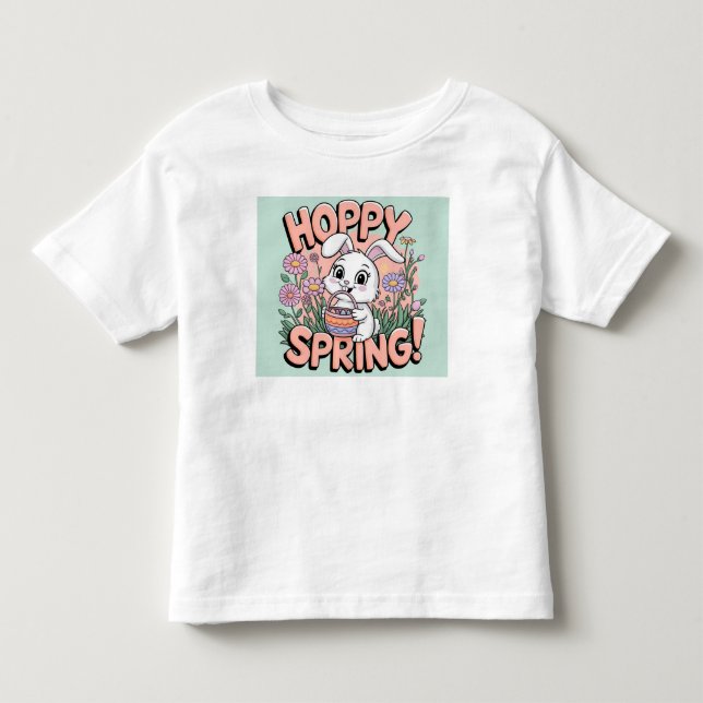 Hoppy Spring Bunny T-Shirt - Cute Easter Floral Te (Front)