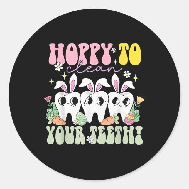 Hoppy To Clean Your Teeth Easter Day Dental Hygien Classic Round Sticker (Front)