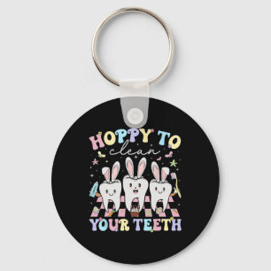 Hoppy To Clean Your Teeth Easter Dental Hygiene Sq Keychain