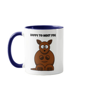 Hoppy to Meet You Kangaroo Funny Cartoon Mug