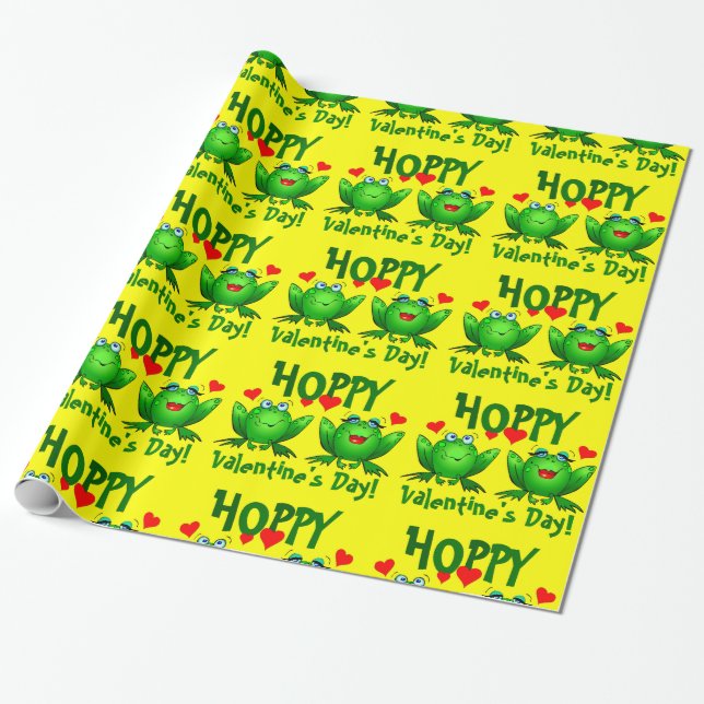 Hoppy Valentines Cartoon Frogs Gift Wrap (Unrolled)