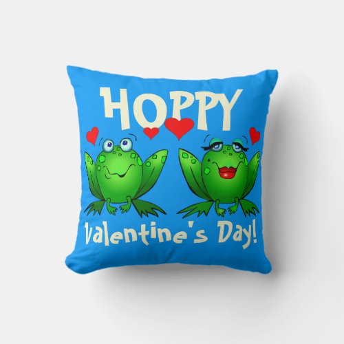 Hoppy Valentines Cartoon Frogs Throw Pillow