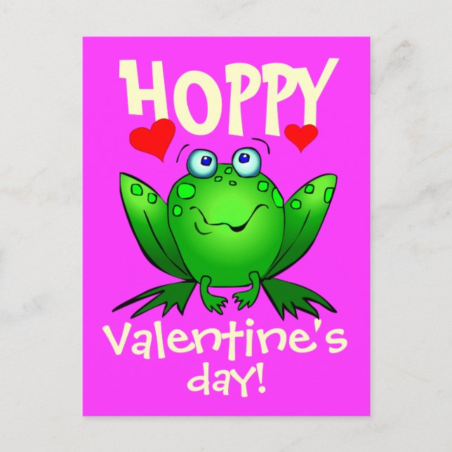 Hoppy Valentines Day Cartoon Frog Postcard (Front)