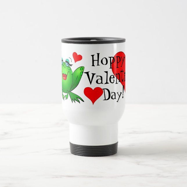 Hoppy Valentine's Day Cartoon Lady Frog Travel Mug (Center)