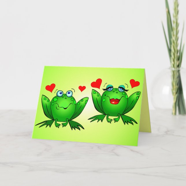 Hoppy Valentines Day Fun Cute Cartoon Frogs Hearts Card (Front)