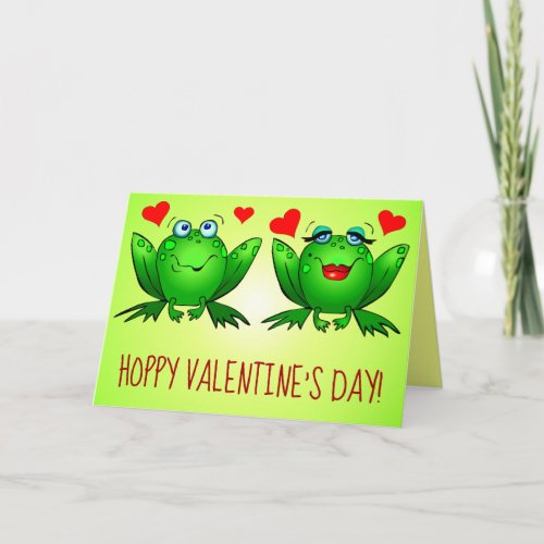 Hoppy Valentines Day Fun Cute Cartoon Frogs Hearts Card
