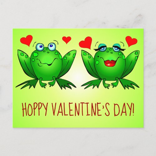 Hoppy Valentines Day Fun Cute Cartoon Frogs Hearts Postcard