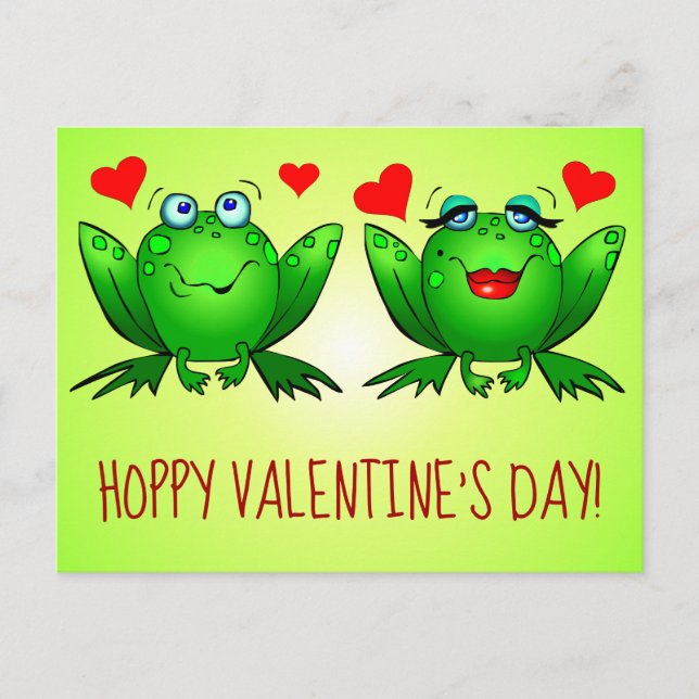 Hoppy Valentines Day Fun Cute Cartoon Frogs Hearts Postcard (Front)