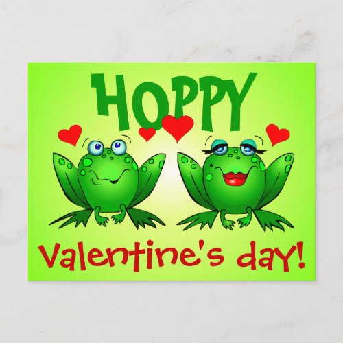 Hoppy Valentines Day Green Cartoon Frogs Postcard