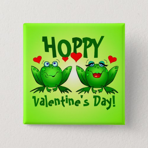 Hoppy Valentines Day Green Cute Frogs Buttons